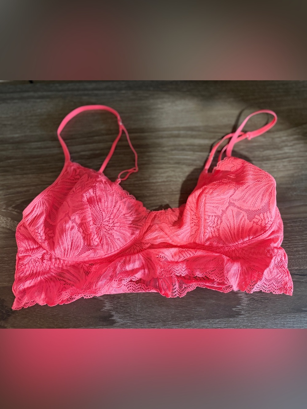 Aerie Real Good Floral Lace Bralette-Coral Pink-Size Medium - Picture 3 of 10